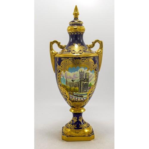 854 - Coalport coronation Windsor vase to commemorate Queen Elizabeth's Silver Jubilee, height 30cm, boxed... 