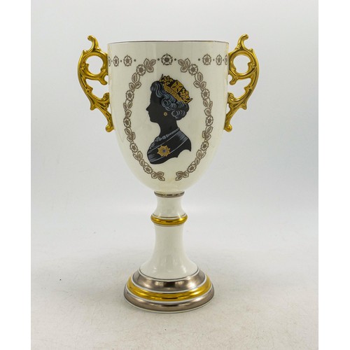 858 - Coalport Royal Silver Jubilee Loving Cup, height 23cm, boxed with cert.