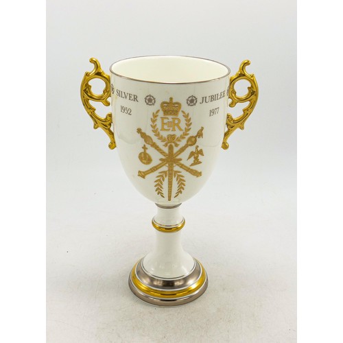 858 - Coalport Royal Silver Jubilee Loving Cup, height 23cm, boxed with cert.