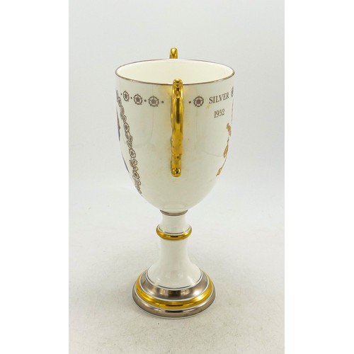 858 - Coalport Royal Silver Jubilee Loving Cup, height 23cm, boxed with cert.