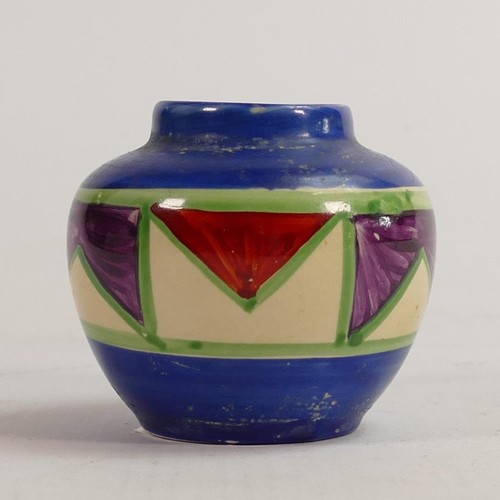 870 - A Clarice Cliff Newport Pottery miniature vase in a Bizarre geometric design, hand painted. Height 5... 