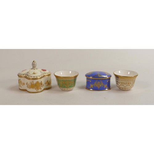 881 - Minton hand painted raised gold Asprey & similar box & miniature bowls, largest 7.3cm in diameter. (... 