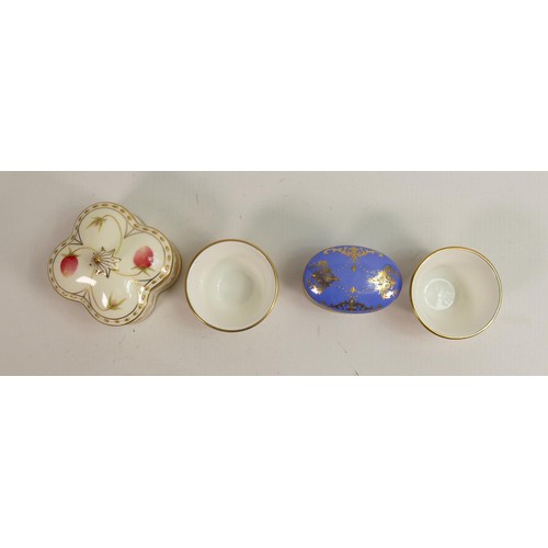 881 - Minton hand painted raised gold Asprey & similar box & miniature bowls, largest 7.3cm in diameter. (... 