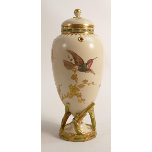 886 - 19th century Mintons Blush vase & cover decorated with birds and gilded butterflies & foliage. Some ... 