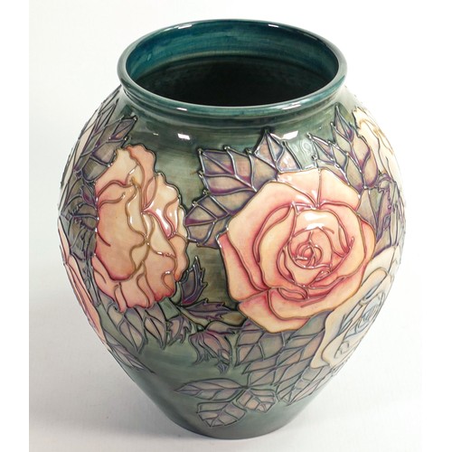 895 - Moorcroft large vase decorated with Roses, Sally Tuffin design C1990, initialled W Pinxit, h.27.5cm.