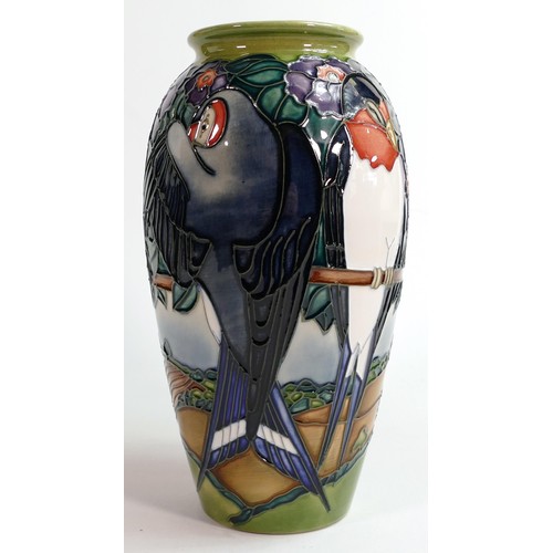 901 - Limited edition Moorcroft 'Swallow' pattern vase.
Designed by Rachel Bishop, no. 130/500, dated 1997... 