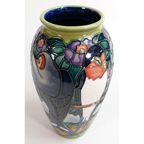 901 - Limited edition Moorcroft 'Swallow' pattern vase.
Designed by Rachel Bishop, no. 130/500, dated 1997... 