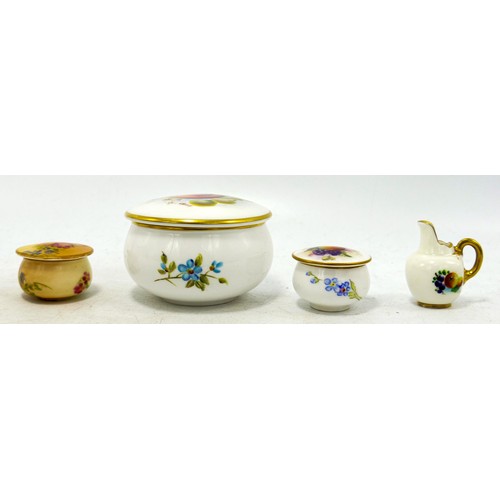 934 - A collection of Royal Worcester hand painted miniature items, decorated with various fruit & flowers... 