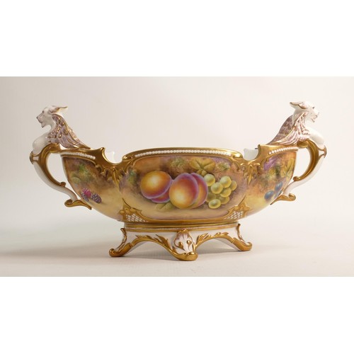 954 - Royal Worcester large footed dragon bowl decorated with fruit by John Smith, black factory mark, L39... 