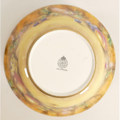 956 - Royal Worcester large fruit bowl, hand painted with fruit by Jones, black factory marks, d.25.5cm.