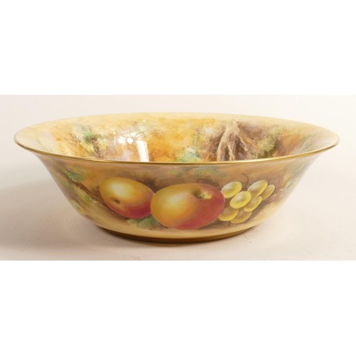 956 - Royal Worcester large fruit bowl, hand painted with fruit by Jones, black factory marks, d.25.5cm.