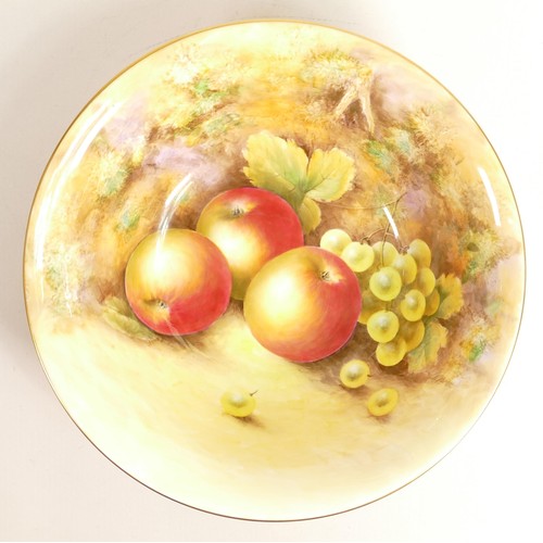 957 - Royal Worcester large fruit bowl hand painted with fruit by Jones, black factory marks, d.25.5cm.