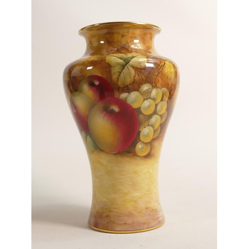 958 - Royal Worcester vase hand painted with fruit by J Smith, black factory marks, h.20cm.