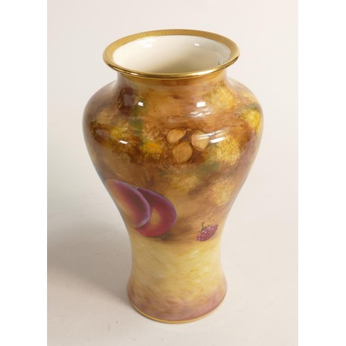 958 - Royal Worcester vase hand painted with fruit by J Smith, black factory marks, h.20cm.