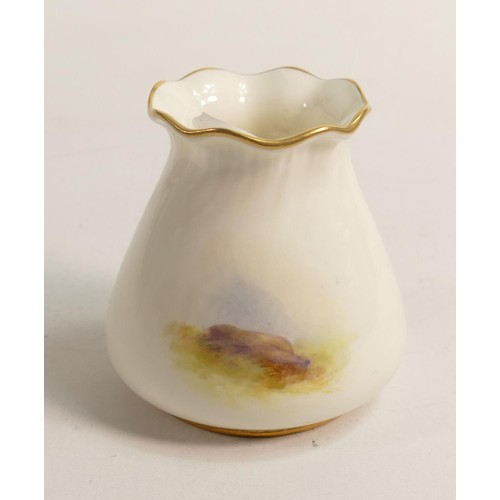 962 - Royal Worcester small vase, hand painted with sheep by Harry Davies, black factory marks, h.8.25cm.