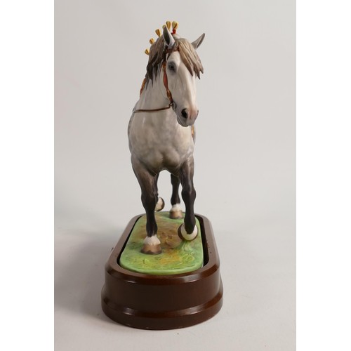 968 - Royal Worcester Percheron stallion, on wooden plinth, height 26cm.