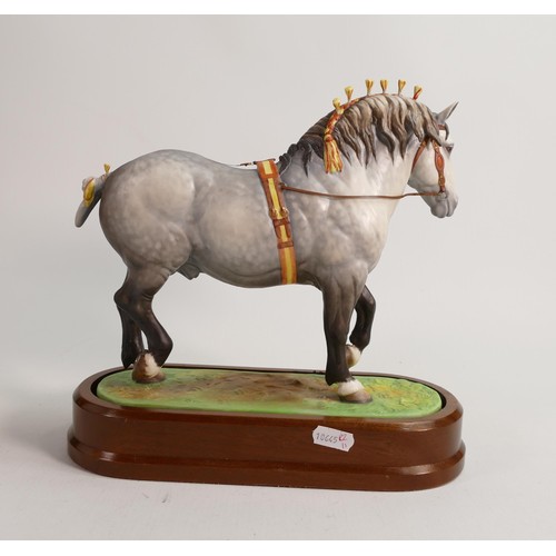 968 - Royal Worcester Percheron stallion, on wooden plinth, height 26cm.