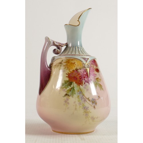 969 - Royal Worcester hand painted floral design ewer, puce backstamp, height 17.5cm.