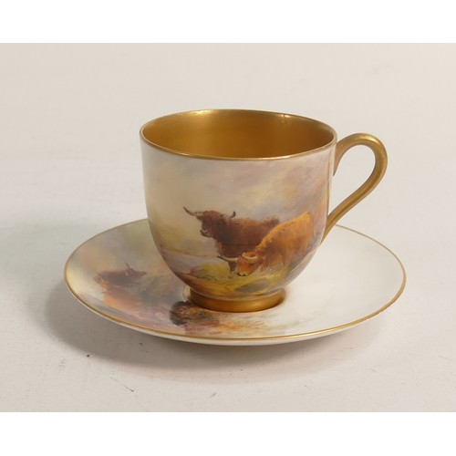 976 - Royal Worcester small cup & saucer, hand painted with Highland cattle by H Stinton, puce mark, cup h... 