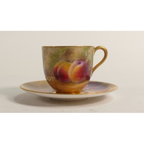 977 - Royal Worcester small cup & saucer, hand painted with fruit by Ricketts, puce mark, cup h.5cm.