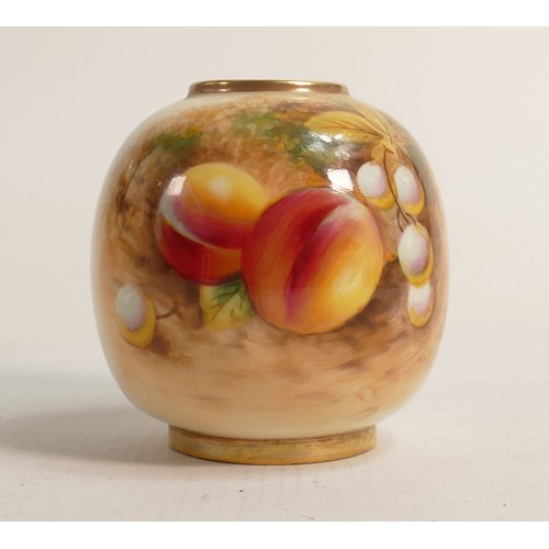 979 - Royal Worcester small vase, hand painted with fruit by artist, black mark, h.8cm.