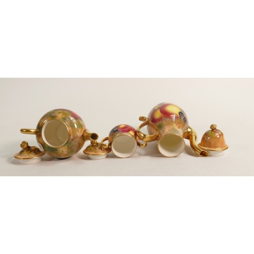 980 - Royal Worcester miniature tea/coffee set, hand painted with fruit and signed by artist, comprising t... 