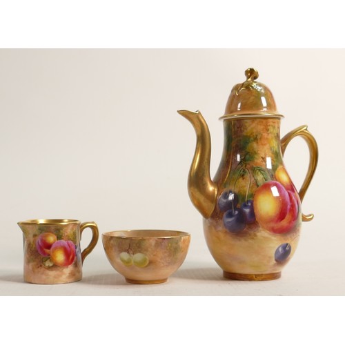 981 - Royal Worcester miniature tea/coffee set, hand painted with fruit and signed by Freeman, comprising ... 