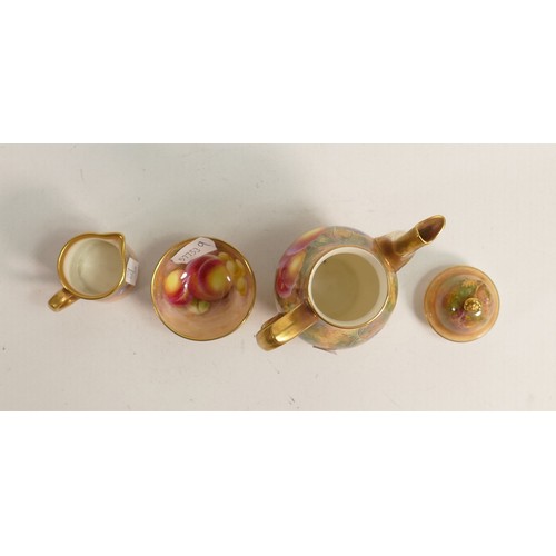 981 - Royal Worcester miniature tea/coffee set, hand painted with fruit and signed by Freeman, comprising ... 