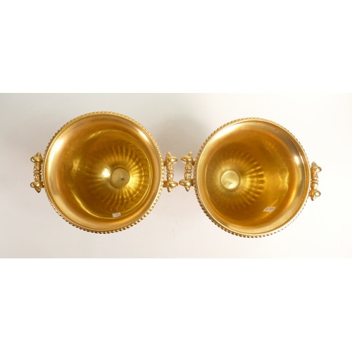 983 - Superb pair of Royal Worcester two handled urns, gilded and hand painted with fruit by J Smith, h.22... 