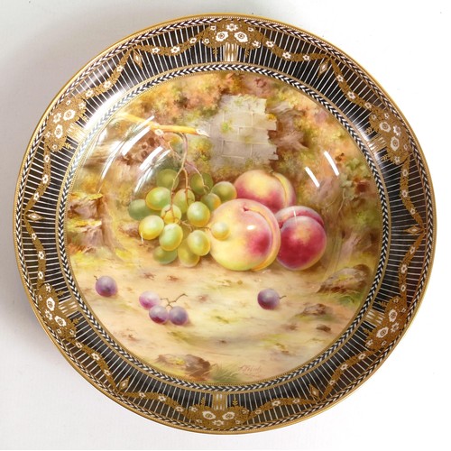 985 - Royal Worcester large footed bowl, gilded and hand painted with fruit by Frank Roberts, shape no.257... 