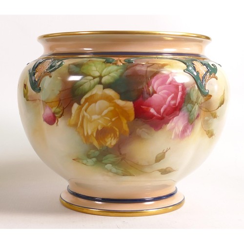 988 - Royal Worcester large footed planter, gilded and hand painted with Roses, shape no.276, green mark, ... 