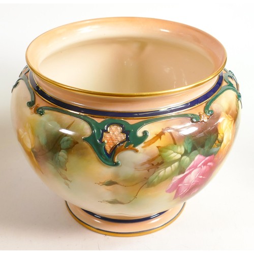 988 - Royal Worcester large footed planter, gilded and hand painted with Roses, shape no.276, green mark, ... 