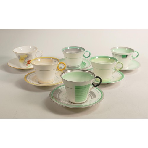 1008 - Shelley Regent shape cups & saucers x 6, pattern no.s 12130/W, 12131/W, 12132/G, 122881/M, 2162, 122... 