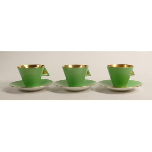 1009 - Shelley Vogue shape coffee cups & saucers x 3, patt no. 11754/4. 1 cup with hairline. (6)