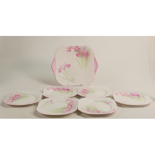 1018 - Shelley Regent shape cake plate and six side plates, pattern no. 12383.  (7)