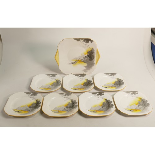 1019 - Shelley Regent shape cake plate and six side plates, pattern no.12336.  (7)