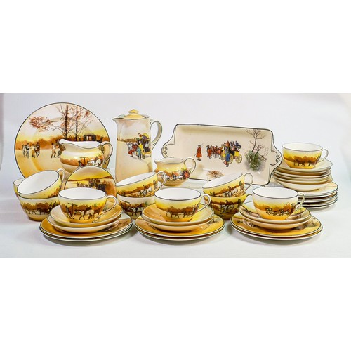 1041 - A collection of Royal Doulton Series ware tea set in Hunting Scenes & Carriages patterns, 40 pieces