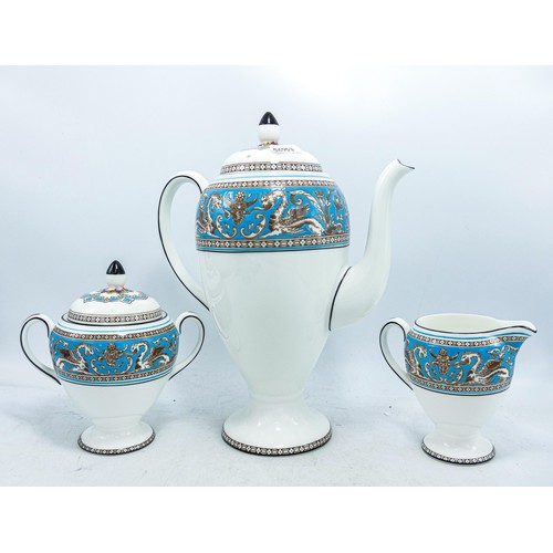 1044 - Wedgwood Turquoise Florentine tea and dinner set, Portland vase marks, comprising 12 cups and saucer... 