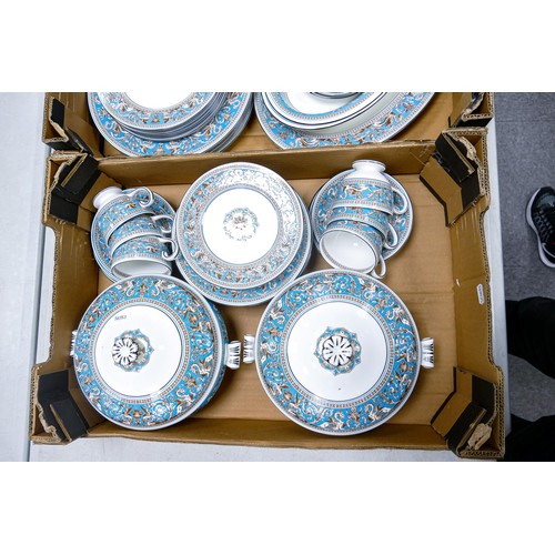 1044 - Wedgwood Turquoise Florentine tea and dinner set, Portland vase marks, comprising 12 cups and saucer... 