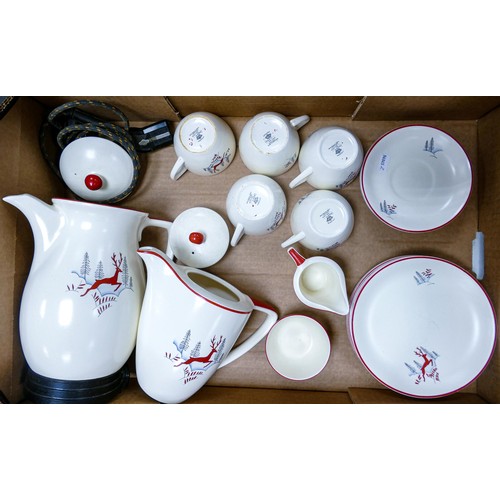 1052 - Crown Devon Stockholm patterned 20 piece coffee set with electric cafetiere.