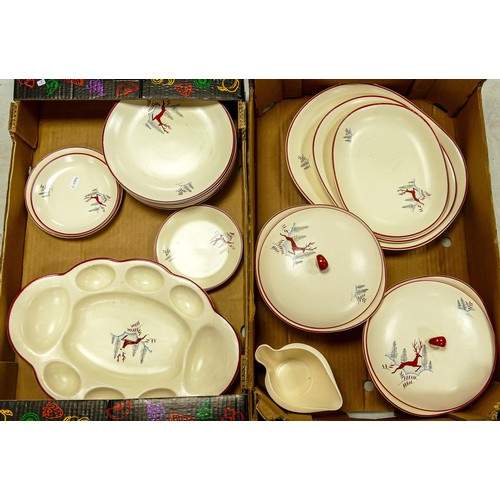 1054 - Crown Devon Stockholm patterned dinner ware including - tureens, platters, hors d'oeuvres dish, plat... 