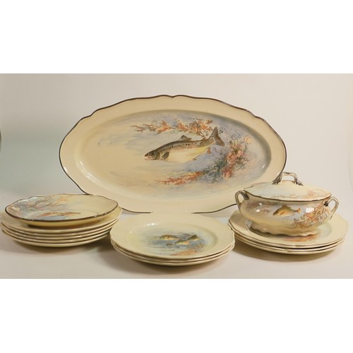 1066 - Royal Doulton Fresh Water Fish decorated ware including - large salmon platter, 23cm cabinet plates ... 