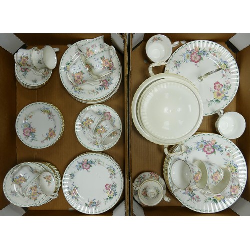 1074 - Royal Albert Royal Albert Constance patterned dinner & tea ware, 68 pieces in 2 trays, some factory ... 