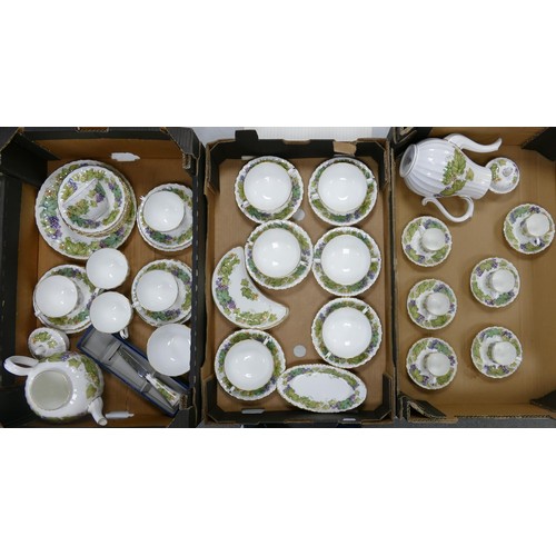 1075 - Royal Worcester Floral Vine Harvest patterned tea & dinner ware, 58 pieces in 4 trays.