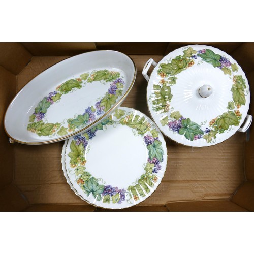 1075 - Royal Worcester Floral Vine Harvest patterned tea & dinner ware, 58 pieces in 4 trays.