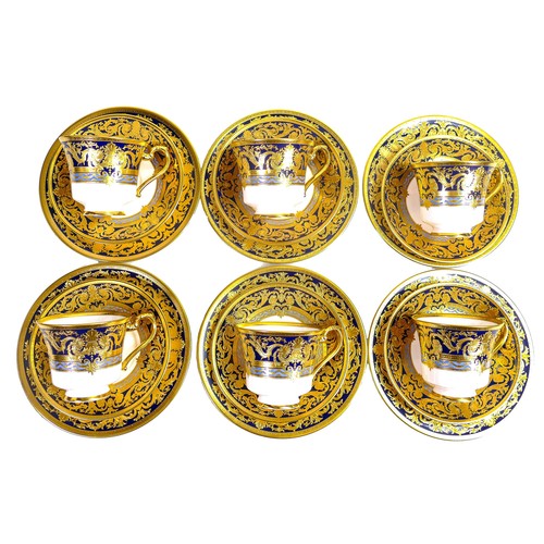 1086 - De Lamerie Fine Bone China heavily gilded Empress patterned set of six trios, specially made high en... 