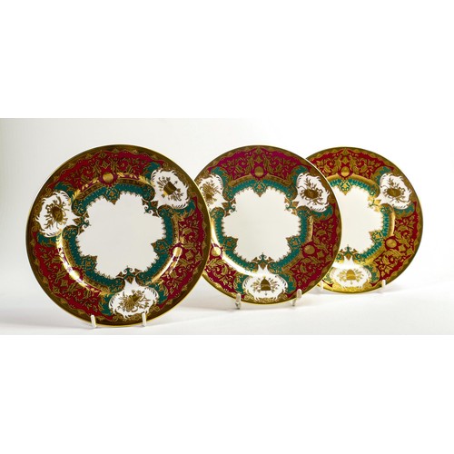 1116 - De Lamerie Fine Bone China, three heavily gilded Royale Pattern dessert plates, specially made high ... 