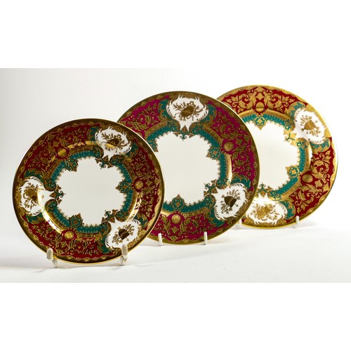 1117 - De Lamerie Fine Bone China, three graduated heavily gilded Royale pattern plates, specially made hig... 