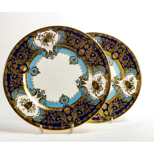 1118 - De Lamerie Fine Bone China, two heavily gilded Royale pattern dinner plates, specially made high end... 