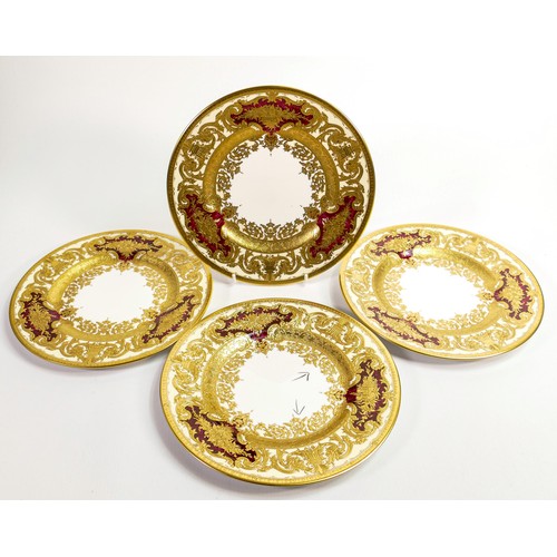 1132 - De Lamerie Fine Bone China marbled Burgundy Majestic patterned salad plates, specially made high end... 